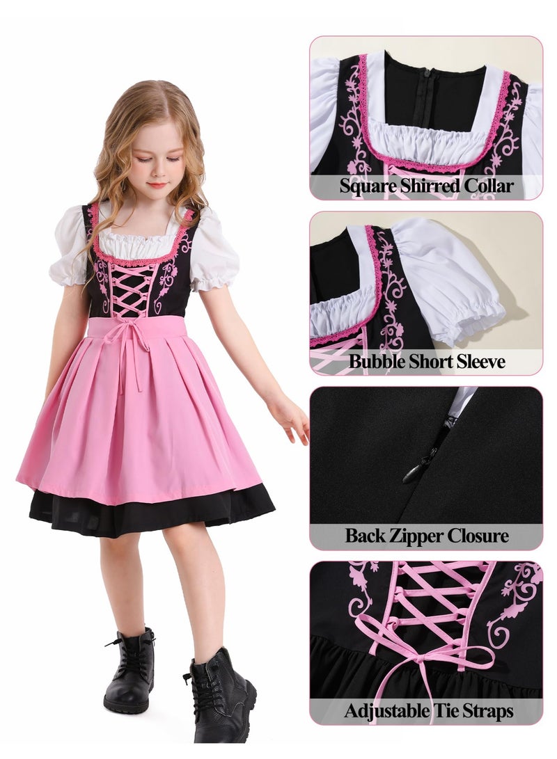NIBEMINENT German Oktoberfest Dirndl Dress for Girls | Traditional Bavarian Costume Set with Apron | 2-Piece Beer Festival Outfit for Halloween, Cosplay, Themed Parties (Ages 3-16 Years) - Image 5